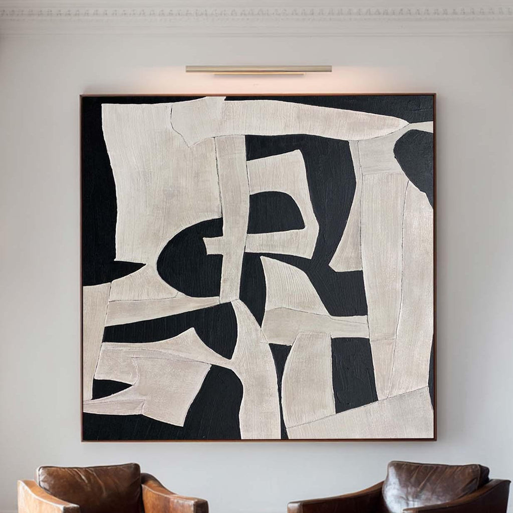 Large Black White Abstract Painting Contemporary Textured Wall Art Modern Minimalist Canvas -SJ#0313