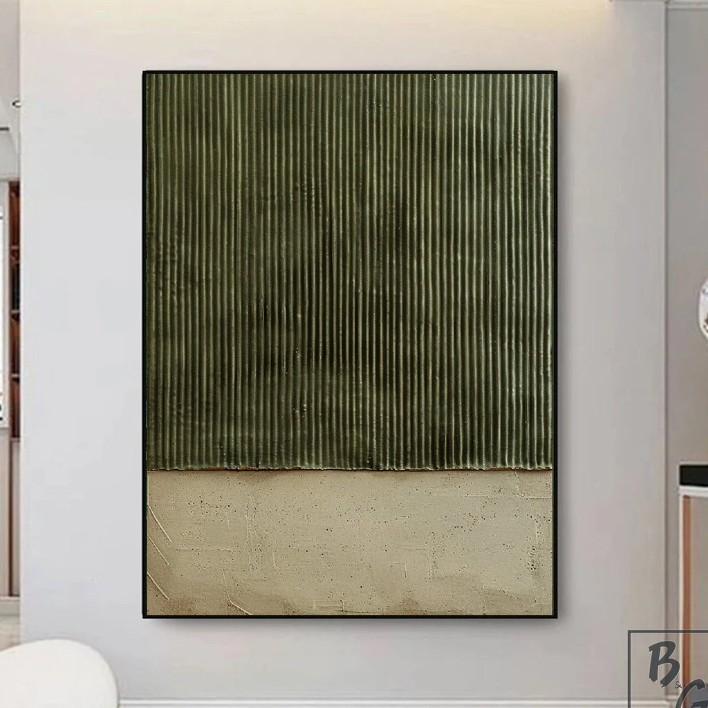 Large Green Abstract Painting,green Texture Art,light Green Wall Art,sofa Wall Art,original Abstract Painting,beige Modern Minimalist Art -SJ#0299