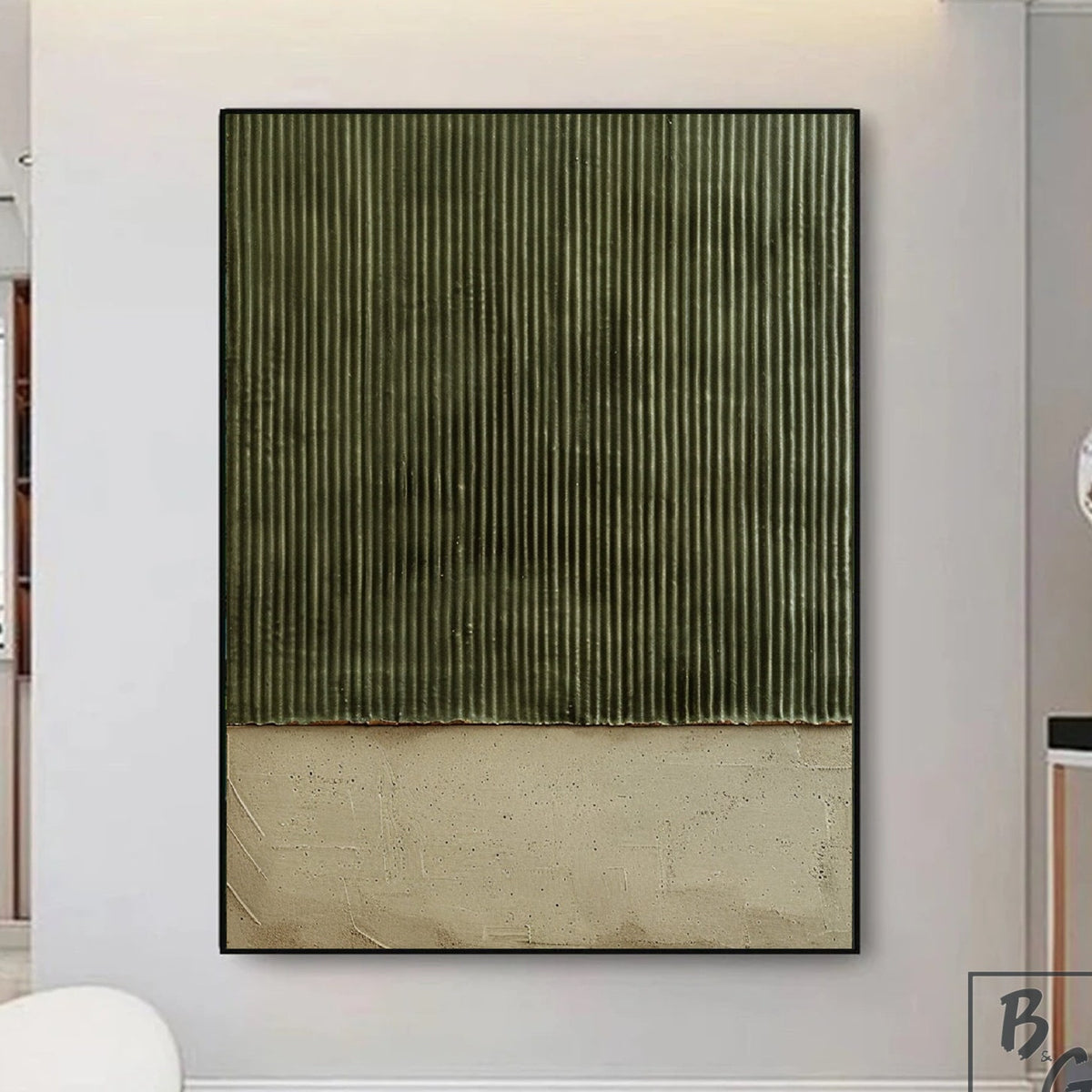 Large Green Abstract Painting,green Texture Art,light Green Wall Art,sofa Wall Art,original Abstract Painting,beige Modern Minimalist Art -SJ#0299