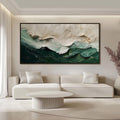 Large Textured Ocean Wave Painting, 3D Impasto Beach Painting on Canvas, Minimalist Green & Beige Wall Art, Coastal Wall Art for Living Room -SJ#0283
