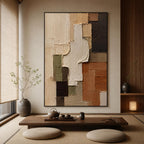 Abstract Geometric Painting, Thick Impasto Canvas Wall Art, Textured Earth Tone Neutral Decor, Modern Minimalist Living Room Gifts -SJ#0289