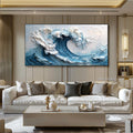 3D Textured Wall Art Original Blue Ocean Wave Oil Painting Abstract Minimalist Impasto Nature Wall Decor Oversized Boho Living Room Wall Art --SJ#0270