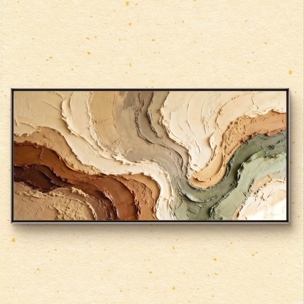 3D Textured Wave Painting, Earth Tone Abstract Wall Art -SJ#0272