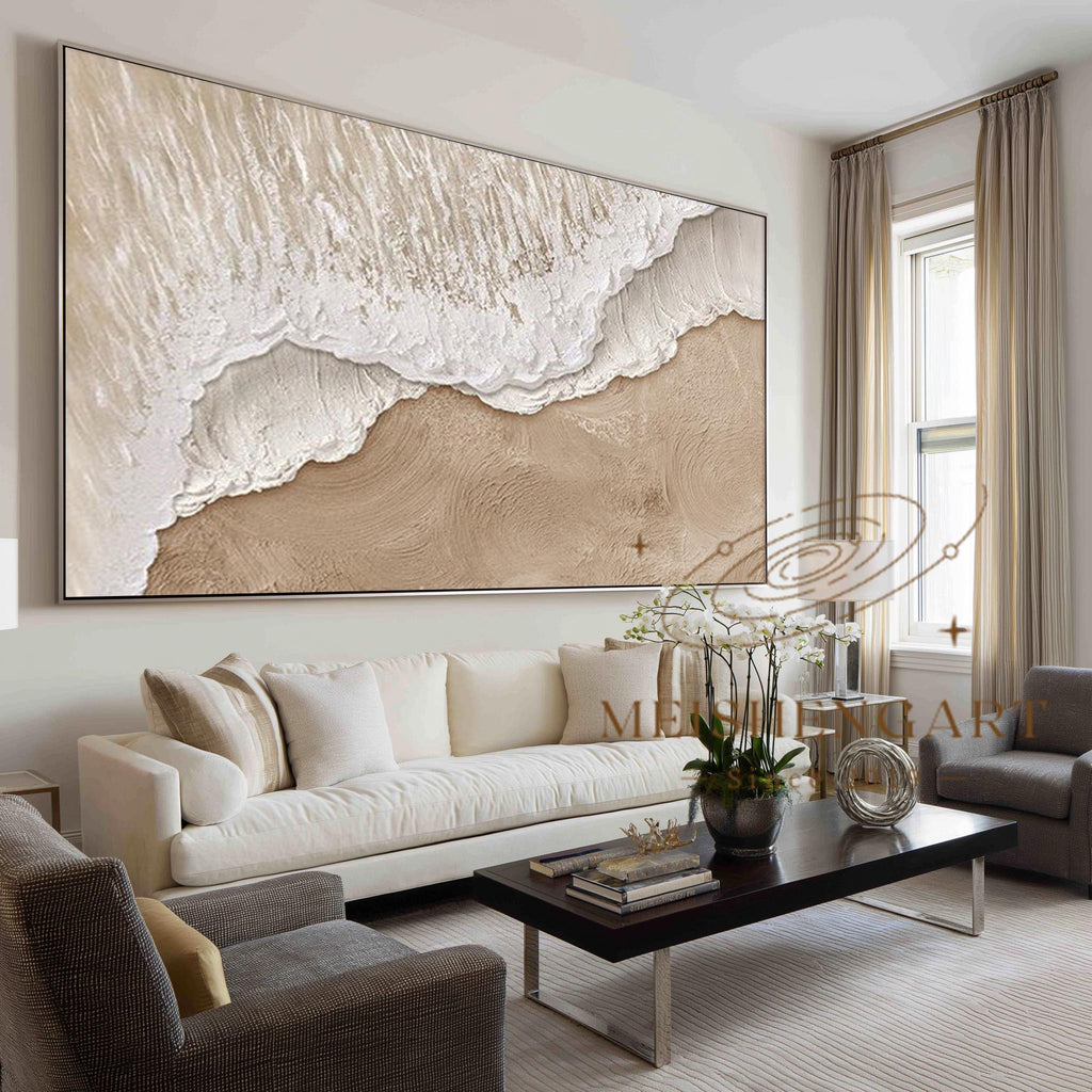 Large 3D Textured Ocean Waves Painting,handmade Wabi-sabi Plaster Art - SJ#0281