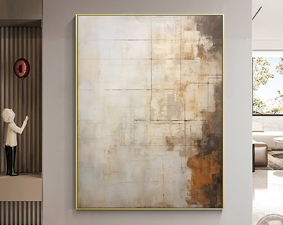 Large Beige Abstract Oil Painting Beige 3d Textured Wall Art Wabi Sabi Wall Art Light Brown Minimalist Canvas Art Modern Abstract Painting - SJ#0298