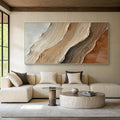 3D Textured Wave Abstract Painting, Neutral Coastal Wall Art, Earth Tone Canvas Art for Living Room Decor - SJ#0271