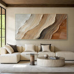 3D Textured Wave Abstract Painting, Neutral Coastal Wall Art, Earth Tone Canvas Art for Living Room Decor - SJ#0271