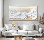 Textured Ocean Waves Painting_ 3D Beige Wabi-sabi Canvas Art -SJ#0286