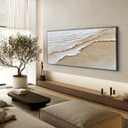 3D Ocean Waves Painting_ Beach Abstract Art Beige Textured Wabi-sabi Wall Decor -SJ#0269