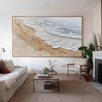 Heavy Textured Ocean Wave Painting_ Minimalist Beach Impasto Art on Canvas - SJ#0280