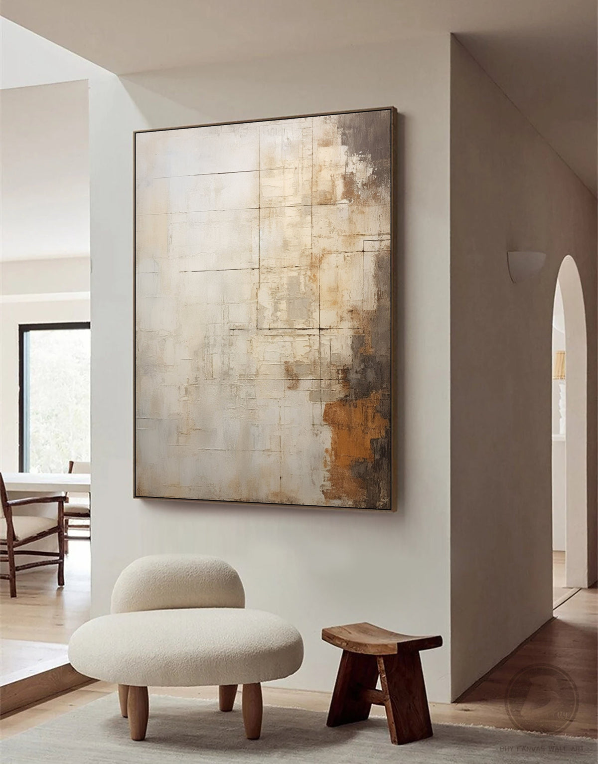 Large Beige Abstract Oil Painting Beige 3d Textured Wall Art Wabi Sabi Wall Art Light Brown Minimalist Canvas Art Modern Abstract Painting - SJ#0298