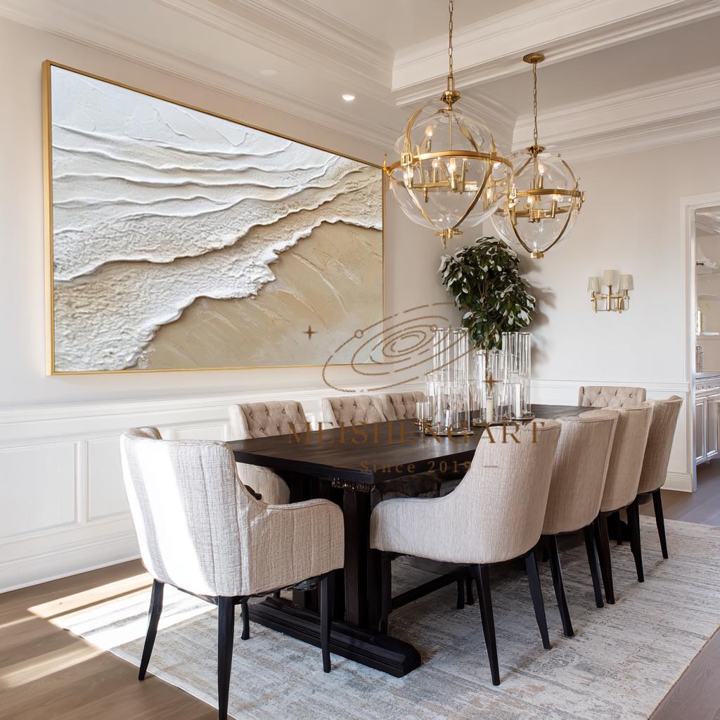 3D Ocean Waves Painting_ Beach Abstract Art Beige Textured Wabi-sabi Wall Decor -SJ#0269