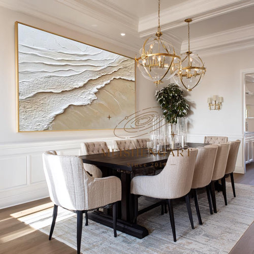 3D Ocean Waves Painting Beach Abstract Art Beige Textured Wabi-sabi Wall Decor hand-painted wall art (view 2) | Seegart