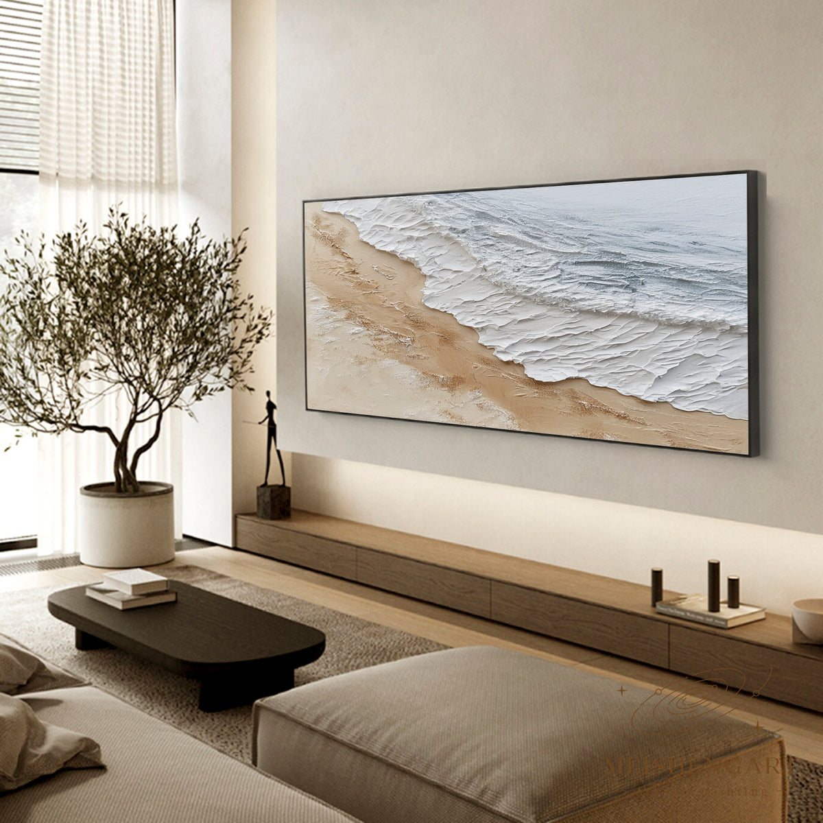 Heavy Textured Ocean Wave Painting_ Minimalist Beach Impasto Art on Canvas - SJ#0280