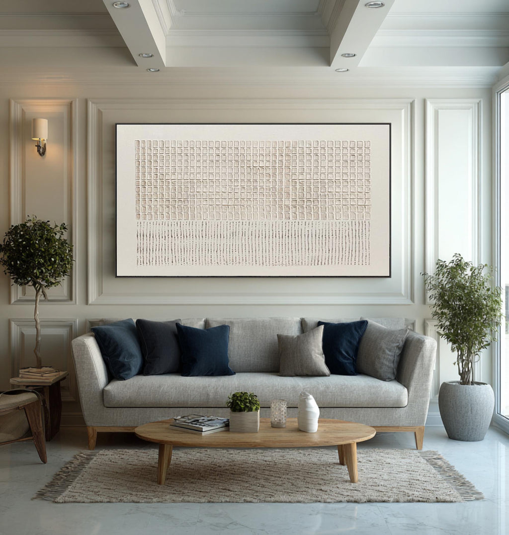 Large Cream-white Textured Abstract Canvas Painting Modern Minimalist Neutral Wall Art for Living Room - SJ#0282