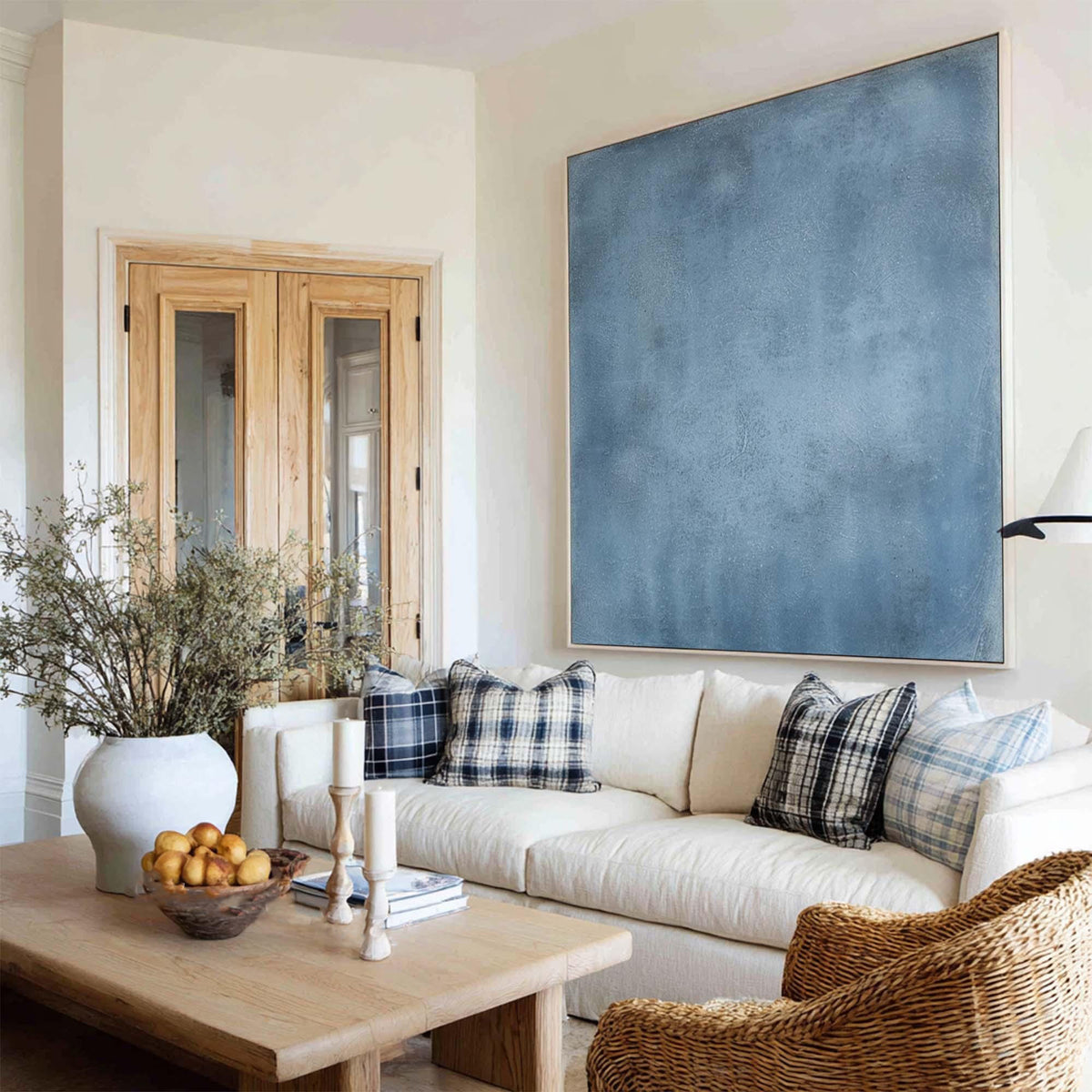 Blue Abstract Wall Art Minimalist Texture Oil Painting Large Neutral Modern Canvas - In Room Setting | Seegart Wall Art