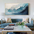 Crashing Ocean Wave Painting, Blue and White Seascape, Modern Coastal Wall Art - SJ#0276