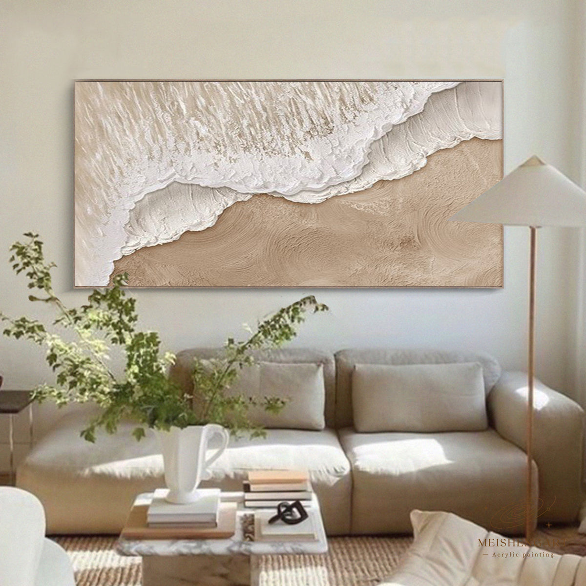 Large 3D Textured Ocean Waves Painting,handmade Wabi-sabi Plaster Art - SJ#0281