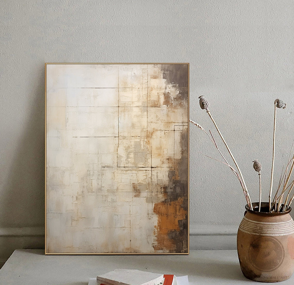 Large Beige Abstract Oil Painting Beige 3d Textured Wall Art Wabi Sabi Wall Art Light Brown Minimalist Canvas Art Modern Abstract Painting - SJ#0298