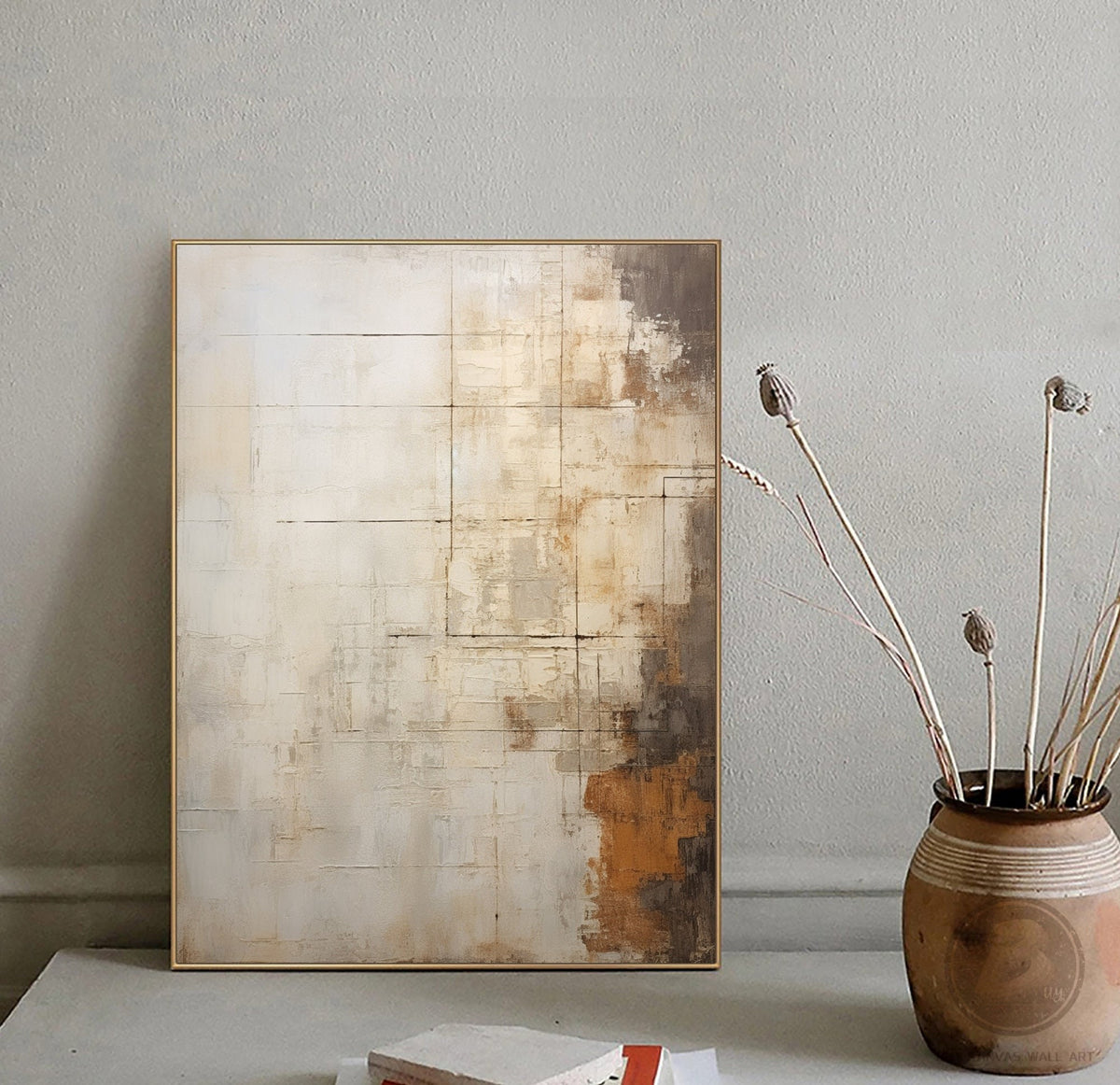Large Beige Abstract Oil Painting Beige 3d Textured Wall Art Wabi Sabi Wall Art Light Brown Minimalist Canvas Art Modern Abstract Painting - SJ#0298