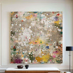 Colorful Abstract Splatter Painting Neutral Textured Wall Art Large Square Modern Canvas -SJ#0311（副本）