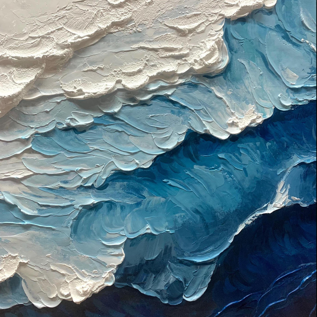 Hand-drawn 3D Ocean Texture Painting, Large Abstract Beach Canvas Art - SJ#0279
