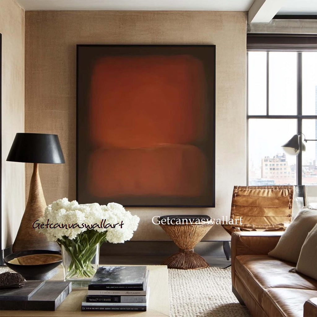 Large Moody Rust Abstract Canvas Art Mark Rothko Style Oil Painting Mid-century Modern Wall Art -SJ#3001
