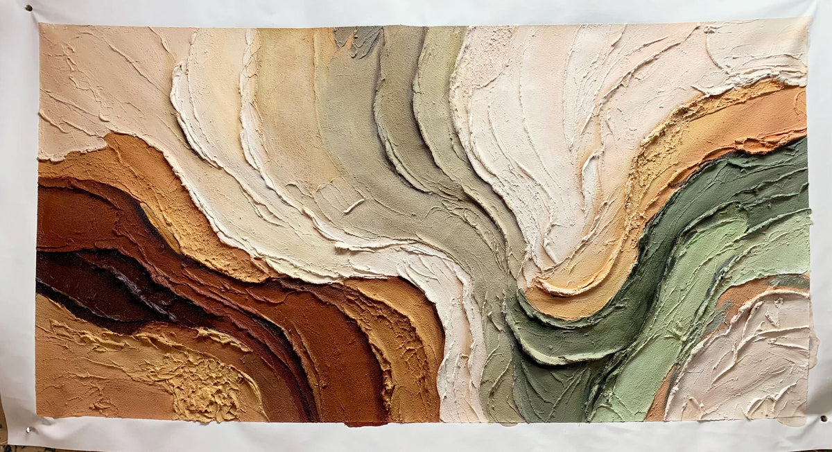 3D Textured Wave Painting, Earth Tone Abstract Wall Art -SJ#0272
