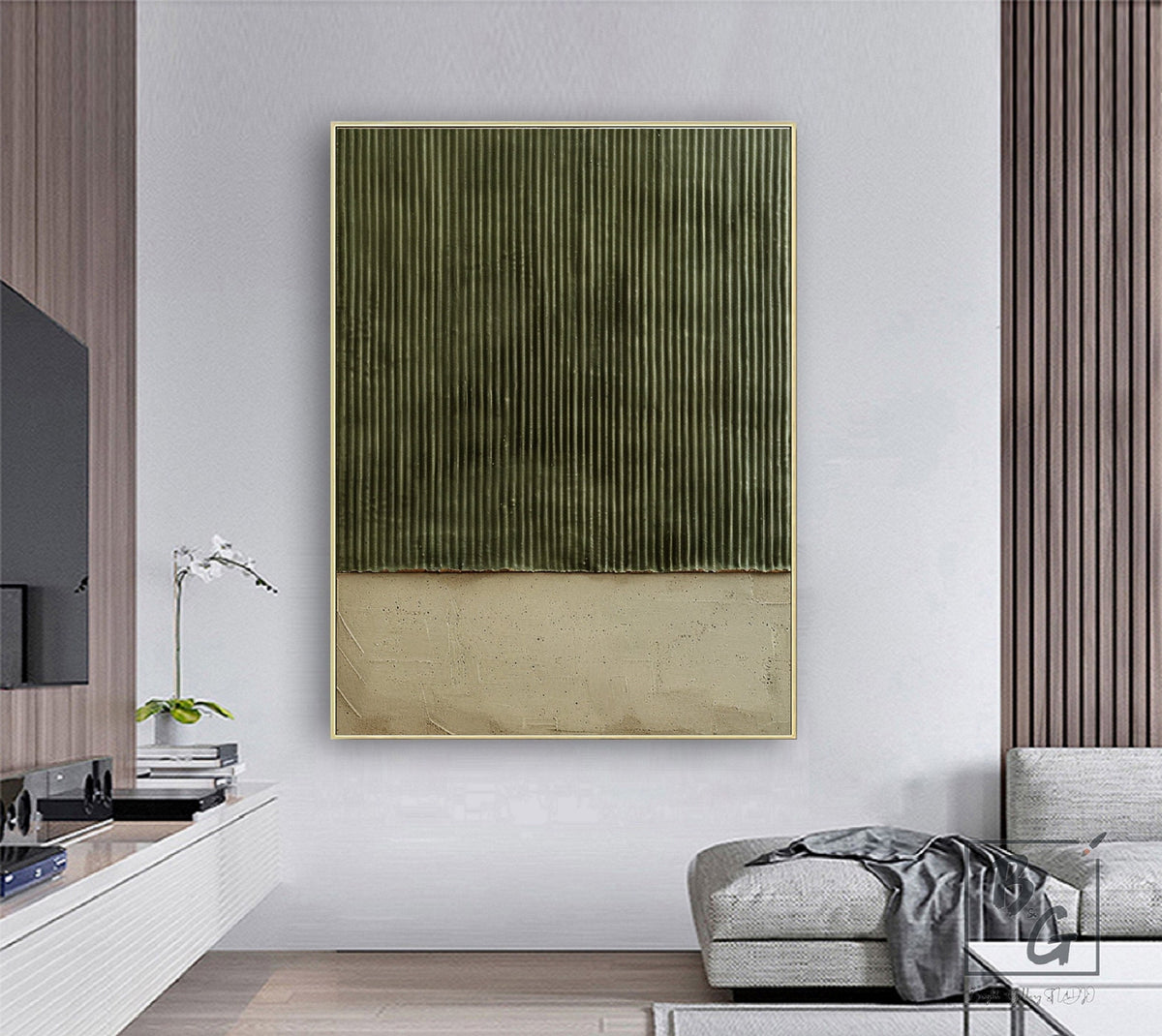 Large Green Abstract Painting,green Texture Art,light Green Wall Art,sofa Wall Art,original Abstract Painting,beige Modern Minimalist Art -SJ#0299