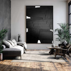Textured Black and White Geometric Art – Framed Minimalist Plaster Wall Decor -SJ#0309