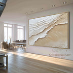 3D Ocean Waves Painting_ Beach Abstract Art Beige Textured Wabi-sabi Wall Decor -SJ#0269