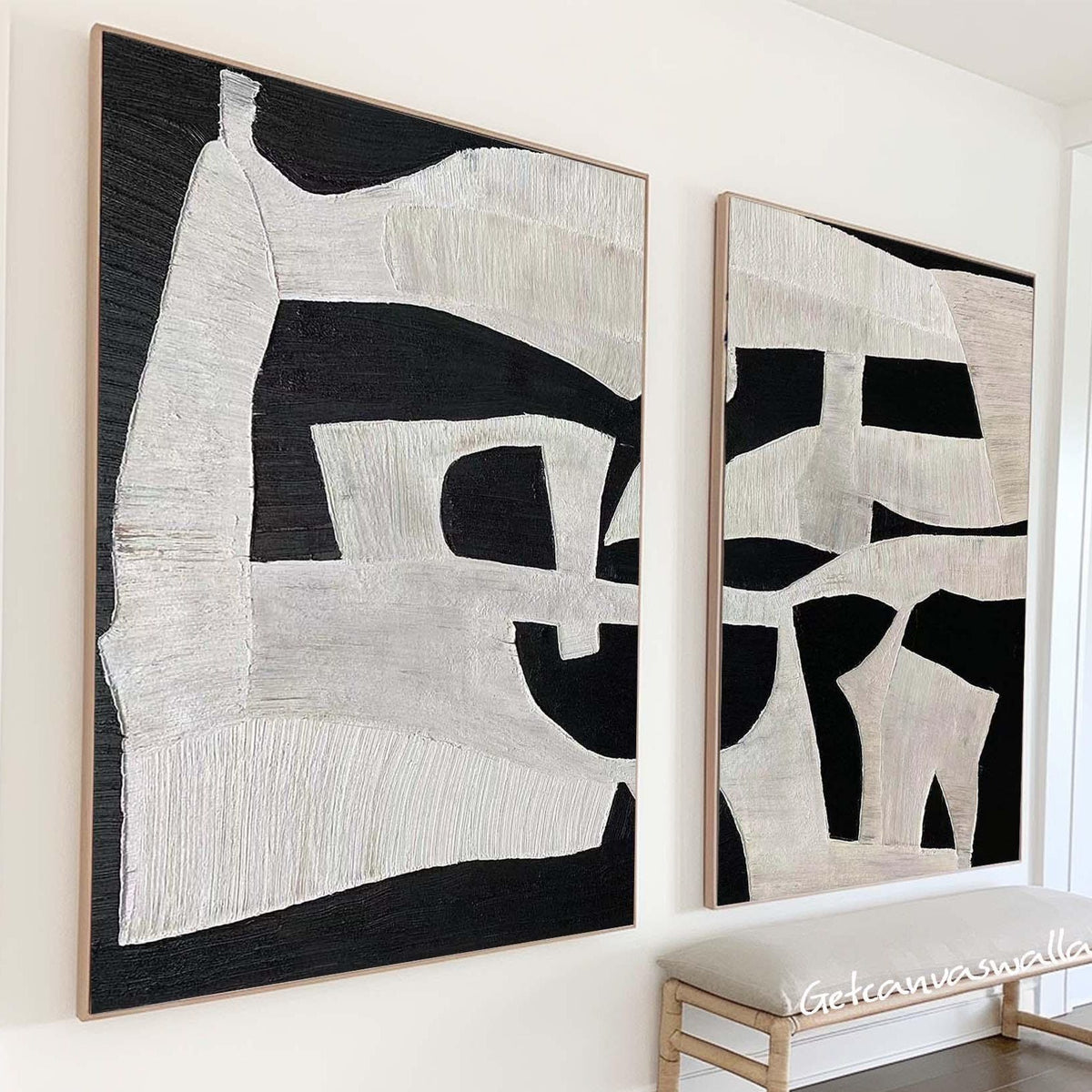 Black & White Textured Wall Art Modern Abstract Painting Set of 2 Minimalist Canvas - Etsy -SJ#0292