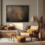 Moody Abstract Painting, Dark Brown Panoramic Canvas Art, Rustic Modern Living Room Decor -SJ#0285
