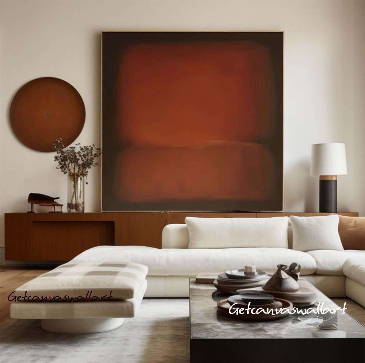 Large Moody Rust Abstract Canvas Art Mark Rothko Style Oil Painting Mid-century Modern Wall Art -SJ#3001