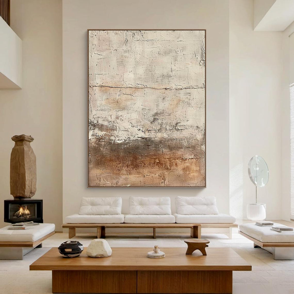 Beige Brown Abstract Oil Painting, Modern Textured Canvas Art for Home Wall Decor -SJ#0290