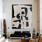 Black Beige Abstract Wall Art Large Textured Modern Painting Wabi Sabi Minimalist Canvas -SJ#0293
