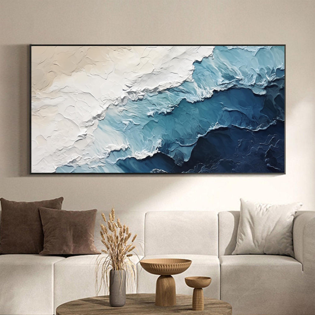 Hand-drawn 3D Ocean Texture Painting, Large Abstract Beach Canvas Art - SJ#0279