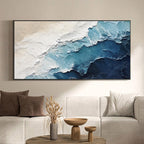Hand-drawn 3D Ocean Texture Painting, Large Abstract Beach Canvas Art - SJ#0279
