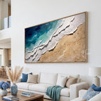 Abstract Seascape Textured Oil Painting, Large Coastal Wave Wall Art,handmade 3D Impasto Seafoam Beach Canvas,modern Living Room Ocean Decor - SJ#0273