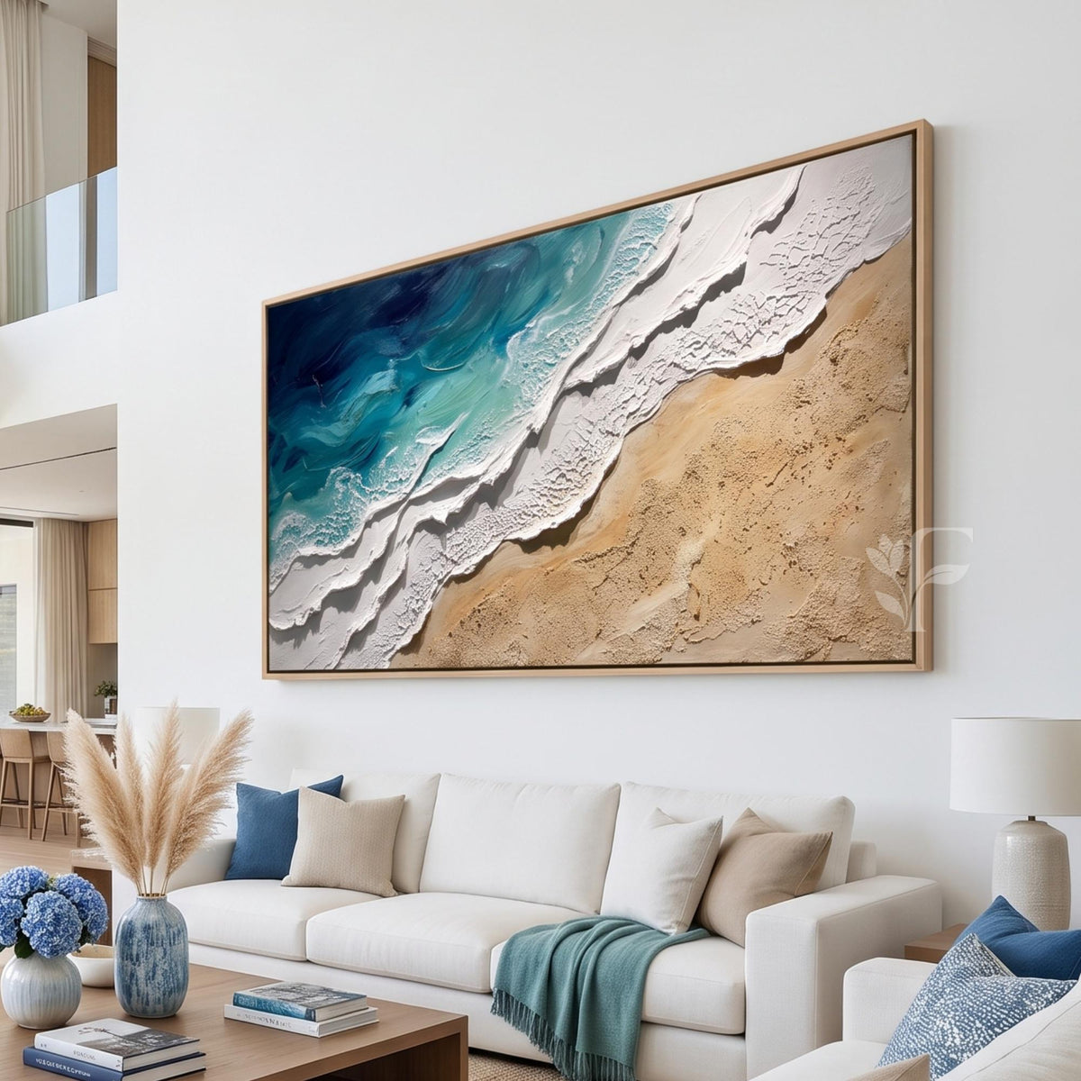 Abstract Seascape Textured Oil Painting, Large Coastal Wave Wall Art,handmade 3D Impasto Seafoam Beach Canvas,modern Living Room Ocean Decor - SJ#0273