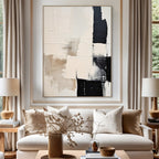 Cream Beige and Black Abstract Oil Painting, Textured Neutral Canvas Art, Modern Minimalist Living Room Decor - SJ#0296