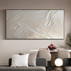 Hand Painted White Beach Oil Painting, Abstract Ocean Waves Art, Impasto Texture -SJ#0278