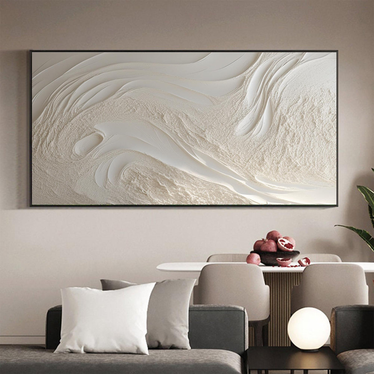 Hand Painted White Beach Oil Painting, Abstract Ocean Waves Art, Impasto Texture -SJ#0278