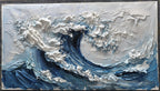3D Textured Wall Art Original Blue Ocean Wave Oil Painting Abstract Minimalist Impasto Nature Wall Decor Oversized Boho Living Room Wall Art --SJ#0270