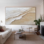 3D Ocean Waves Painting_ Beach Abstract Art Beige Textured Wabi-sabi Wall Decor -SJ#0269