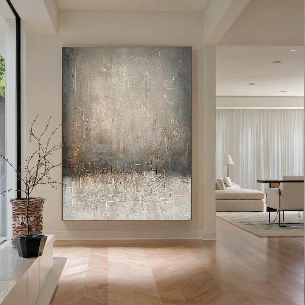 Neutral Grey and Beige Painting, Abstract Textured Canvas Wall Art, Modern Minimalist Home Decor - SJ#3004