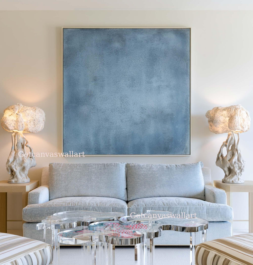 Blue Abstract Wall Art Minimalist Texture Oil Painting Large Neutral Modern Canvas SJ#0310