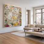 Colorful Abstract Splatter Painting Neutral Textured Wall Art Large Square Modern Canvas -SJ#0311（副本）