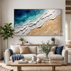 Abstract Seascape Textured Oil Painting, Large Coastal Wave Wall Art,handmade 3D Impasto Seafoam Beach Canvas,modern Living Room Ocean Decor - SJ#0273