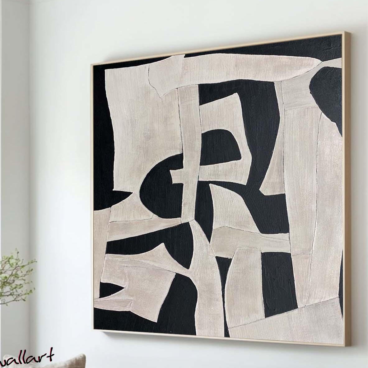 Large Black White Abstract Painting Contemporary Textured Wall Art Modern Minimalist Canvas -SJ#0313